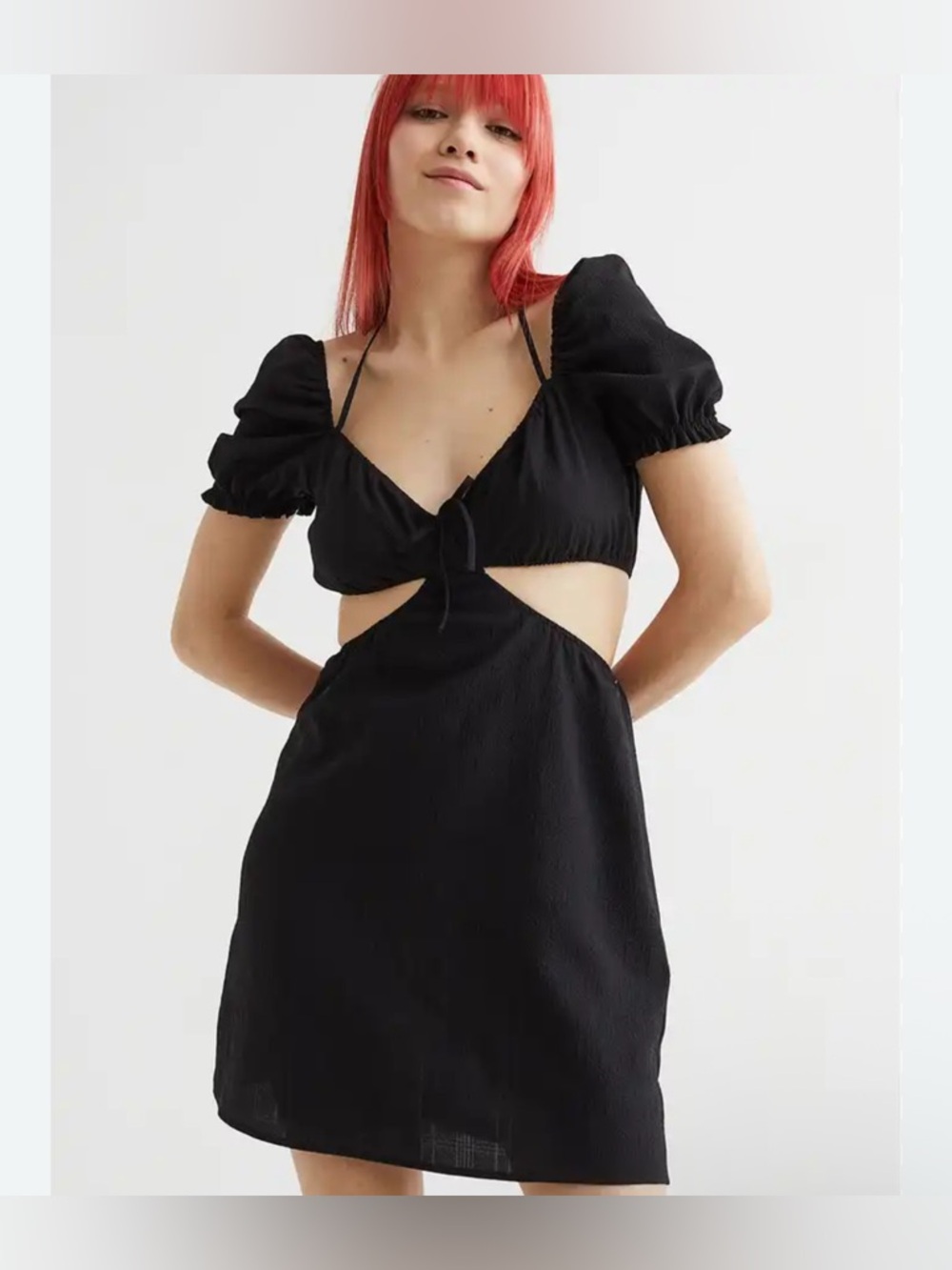 Black Cutout Puff-Sleeve Mini Dress